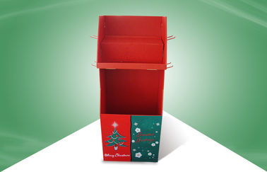 Red Free Standing Display Unit Cardboard Floor Display with Hooks for Christmas Gifts