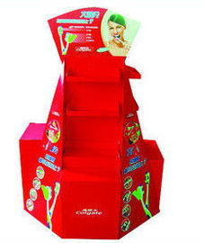 Four Sides Red POP Cardboard Displays Stand For Toothbrush Promotion , Glossy Lamination