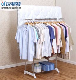 Scalable Height Dual Rods Clothes Display Rack / Commercial Standing Cloth Drying Hanger