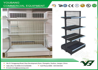 Metal supermarket gondola shelving , display rack with hooks for hanging clothes