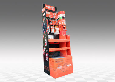 3 - tier Cardboard Floor Display Stand With Hooks , Hat Display Stand