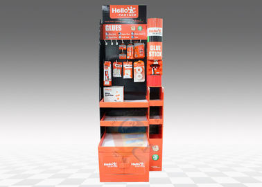 3 - tier Cardboard Floor Display Stand With Hooks , Hat Display Stand