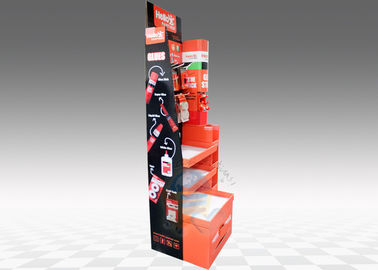 3 - tier Cardboard Floor Display Stand With Hooks , Hat Display Stand