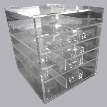 Clear acrylic/Perspex cosmetic/makeup drawer organizer with lid, Lucite drawer box
