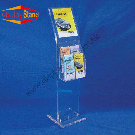 Double Sided Clear Acrylic POP Displays Stand , Magazine Displays with Sign Holder