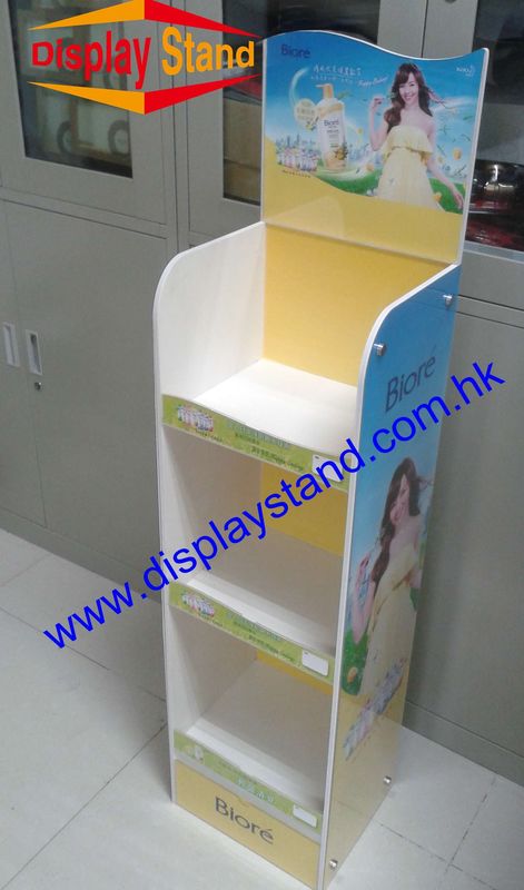 5mm Clear Acrylic POP Displays Stand , Floor Standing Displays with Ads Header