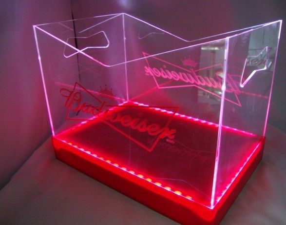 Crystal Acrylic Wine Display Holder , Plexiglass Wine Bucket With Led