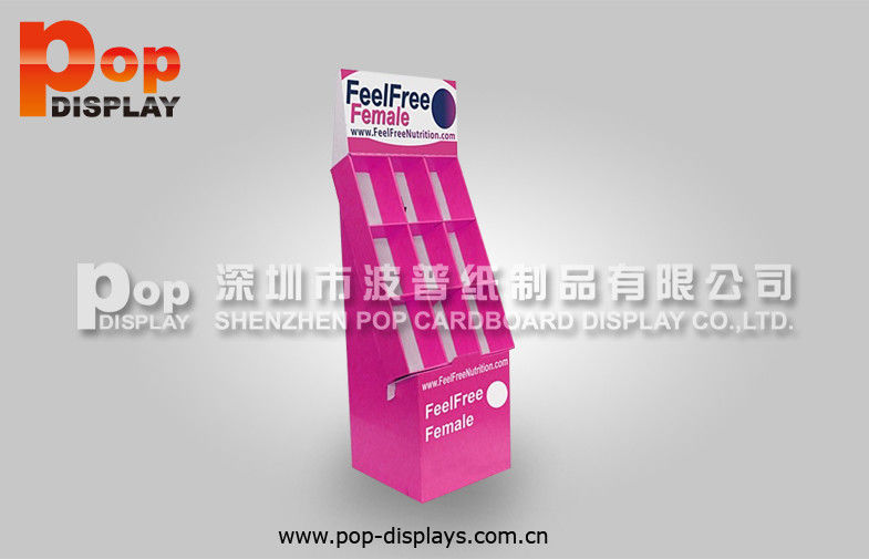 Slant Pocket Cardboard Magazine Floor Display Stands With Full Color Offset Printing
