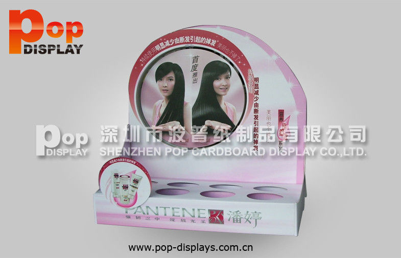Hair Care Products Corrugated Cosmetic Display Stands With Recycled Material