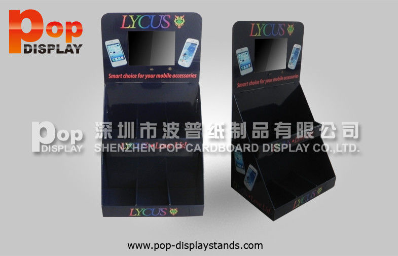 Phone Accessories Cardboard Countertop Display Has LCD Player For Advertising