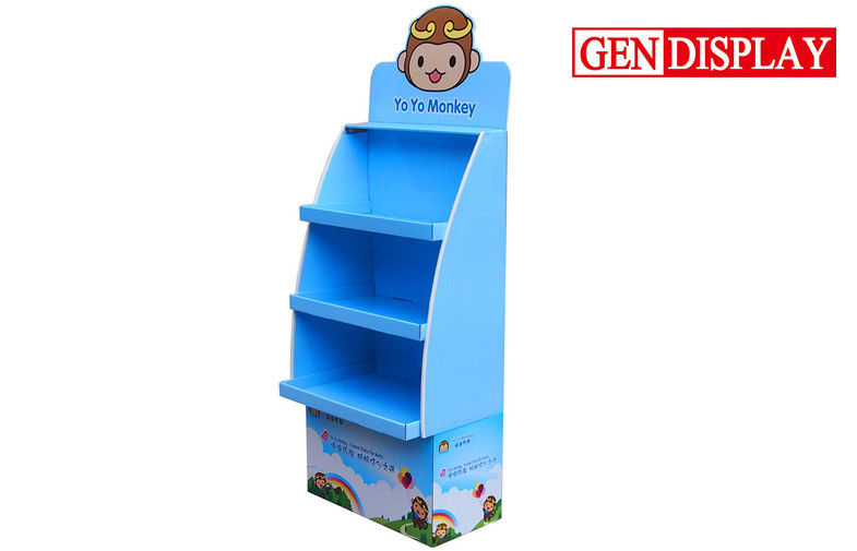 Baby Bottle Cardboard Display Stand With Three Blue Shelves