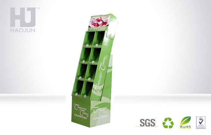 Green Eco - friendly Corrugated Cardboard Magazine Display Stand For Cookbook