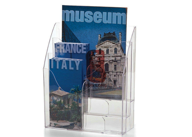 Library / Office Acrylic Display Stands , Floor Magazine Display