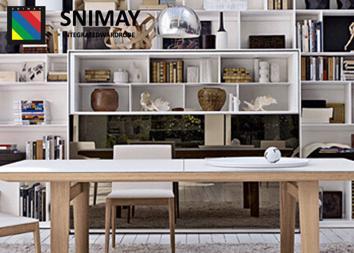 Pure White Furniture Display Cabinets Bookcase With MDF Wood Table , Floor Standing