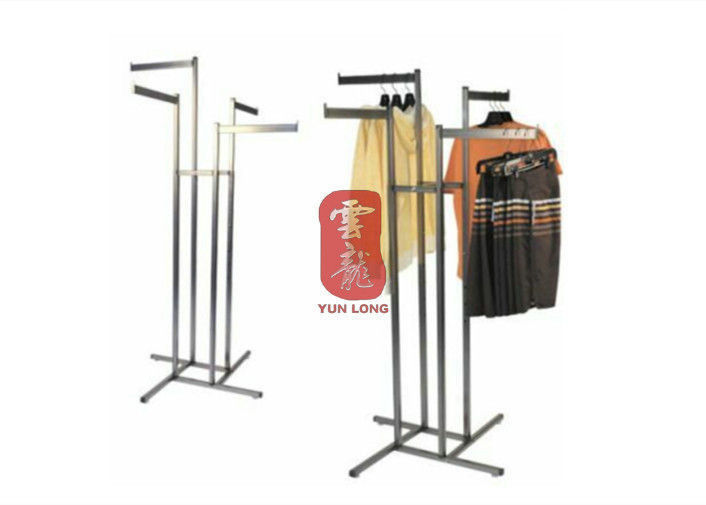 Mobile Metal Tube Portable Clothes Display Racks With Four Arms