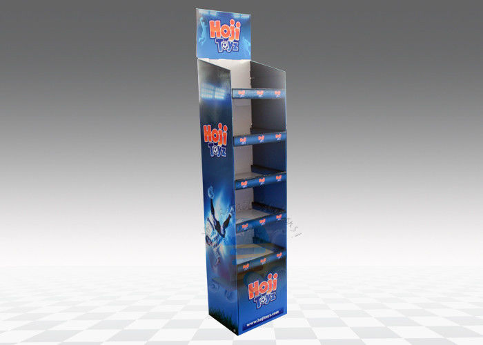 Corrugated Cardboard Display Stand , Blue 5 - tier Paper shelf Stand