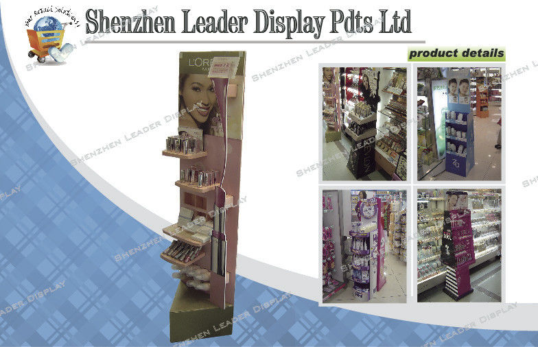 Advertising Makeup / Cosmetic Carton Display Stands For Sales Retail With Hooks
